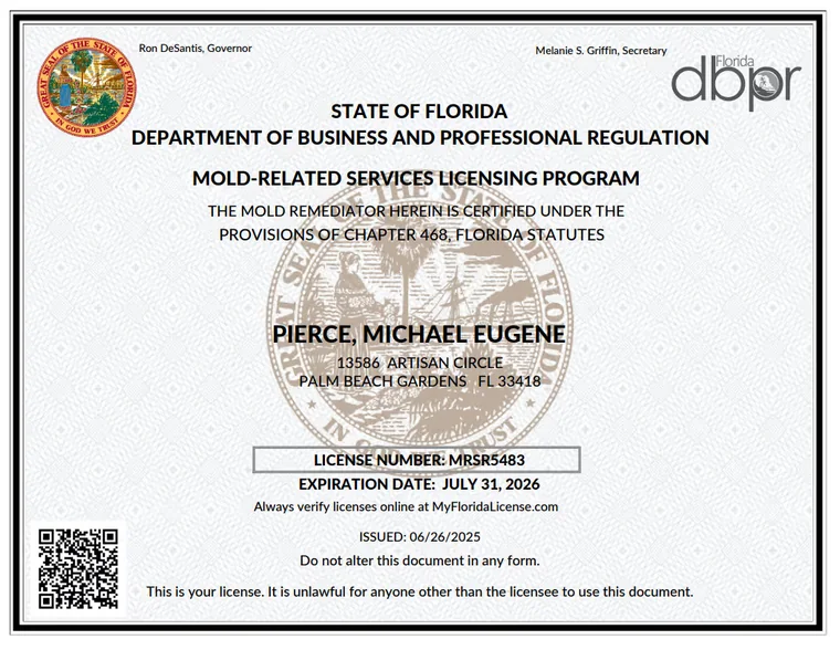 Certified Mold Assessor and Certified Mold Remediator certificate issued to Mike Pierce