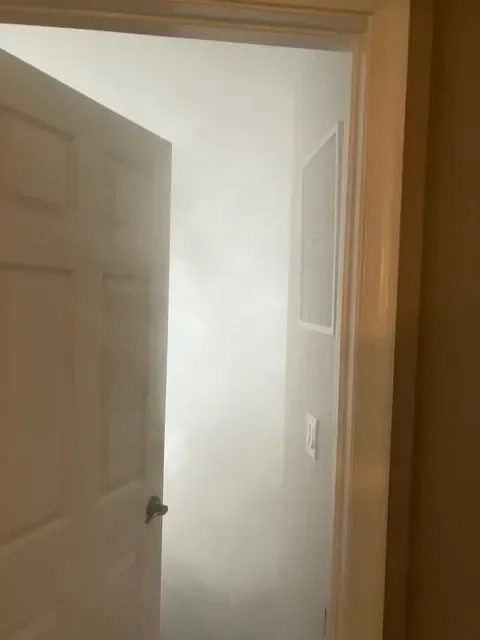 Open doorway with treatment vapor in the room behind it