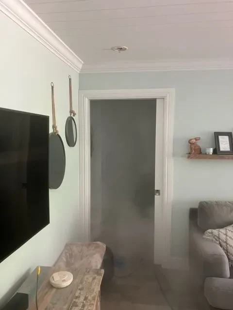 Living room doorway with treatment vapor coming through